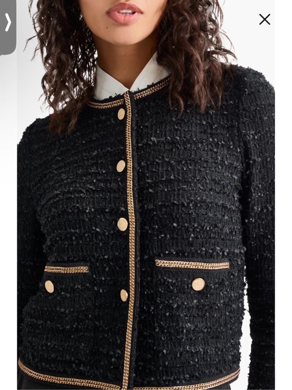 Misook Black Bouclé Jacket with Gold Trim